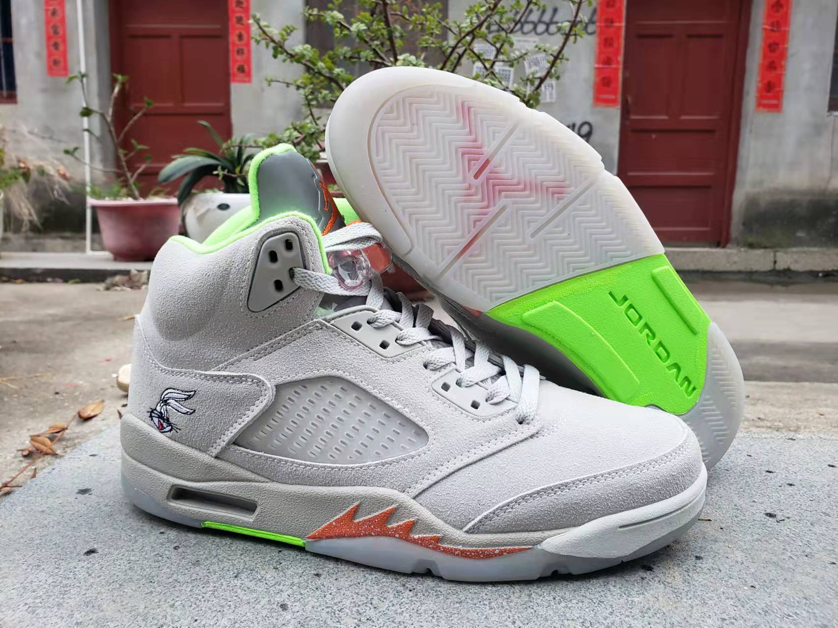 2022 Air Jordan 5 Hare Grey Orange Green Shoes - Click Image to Close